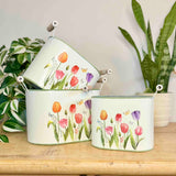 Set of 3 Metal Planters with Tulips