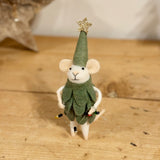 Felt Mouse in Tree Outfit & Lights