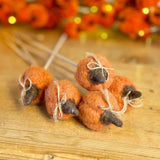 5 Mini Orange Wooly Pumpkins on Sticks