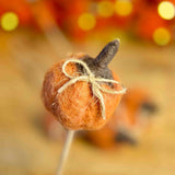 5 Mini Orange Wooly Pumpkins on Sticks