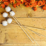 5 Mini White Wooly Pumpkins on Sticks