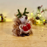 Woollen Hedgehog In Antlers Decoration