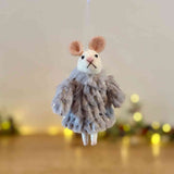 Sassy Felt Mouse in Grey Fur Coat