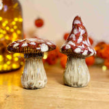Pair of Red Ceramic Mushrooms