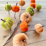 Mixed Colour Velvet Pumpkin Branch