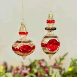 Pair of Antique Red & Gold Glass Finial Baubles
