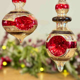 Pair of Antique Red & Gold Glass Finial Baubles