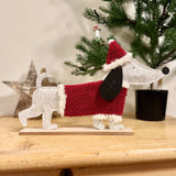 Grey Felt Dog in Red Christmas Jumper