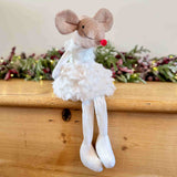 Brown Mouse in Fluffy White Dress