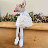 Brown Mouse in Fluffy White Dress
