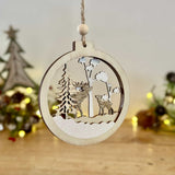 Pair of Glittery Wooden Stag Baubles