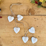 Distressed White Metal Hearts Garland