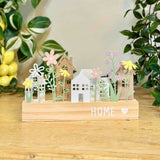 Floral Wood & Metal Village Scene