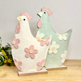 Pair of Floral Felt Chickens