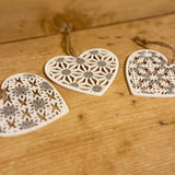 Set of 9 Wood Hearts with Snowflake Design