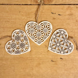 Set of 9 Wood Hearts with Snowflake Design