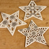 Set of 9 Wood Stars with Snowflake Design