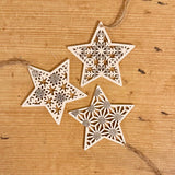 Set of 9 Wood Stars with Snowflake Design