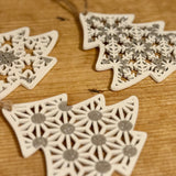 Set of 9 Wood Trees with Snowflake Design