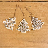 Set of 9 Wood Trees with Snowflake Design