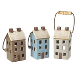 IMPERFECT Set of 3 Ceramic House Candle Holders
