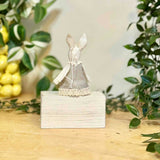 White Rabbit in Grey Spotty Dress