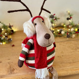 Sitting Reindeer In Stripy Jumper