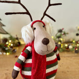 Sitting Reindeer In Stripy Jumper
