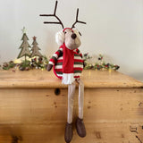 Sitting Reindeer In Stripy Jumper