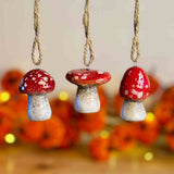3 Red Hanging Ceramic Toadstools