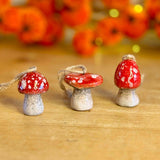 3 Red Hanging Ceramic Toadstools