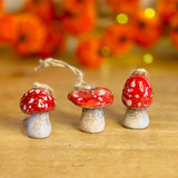 3 Red Hanging Ceramic Toadstools