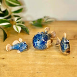 Set of 3 Ceramic Speckled Blue Fish