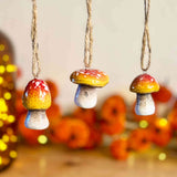 3 Orange Hanging Ceramic Toadstools