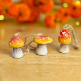 3 Orange Hanging Ceramic Toadstools