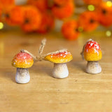 3 Orange Hanging Ceramic Toadstools