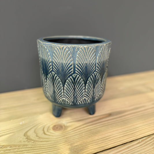 Blue Leaf Pattern Pot with legs